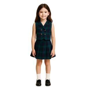 Rachel’s Kids Plaid Two-Piece Vest & Shorts Set Size 10 Vintage Tartan Preppy